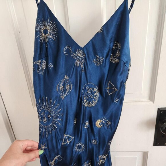 Réalisation Par Blue and Gold Zodiac Silk Slip Dress - Picture 1 of 6